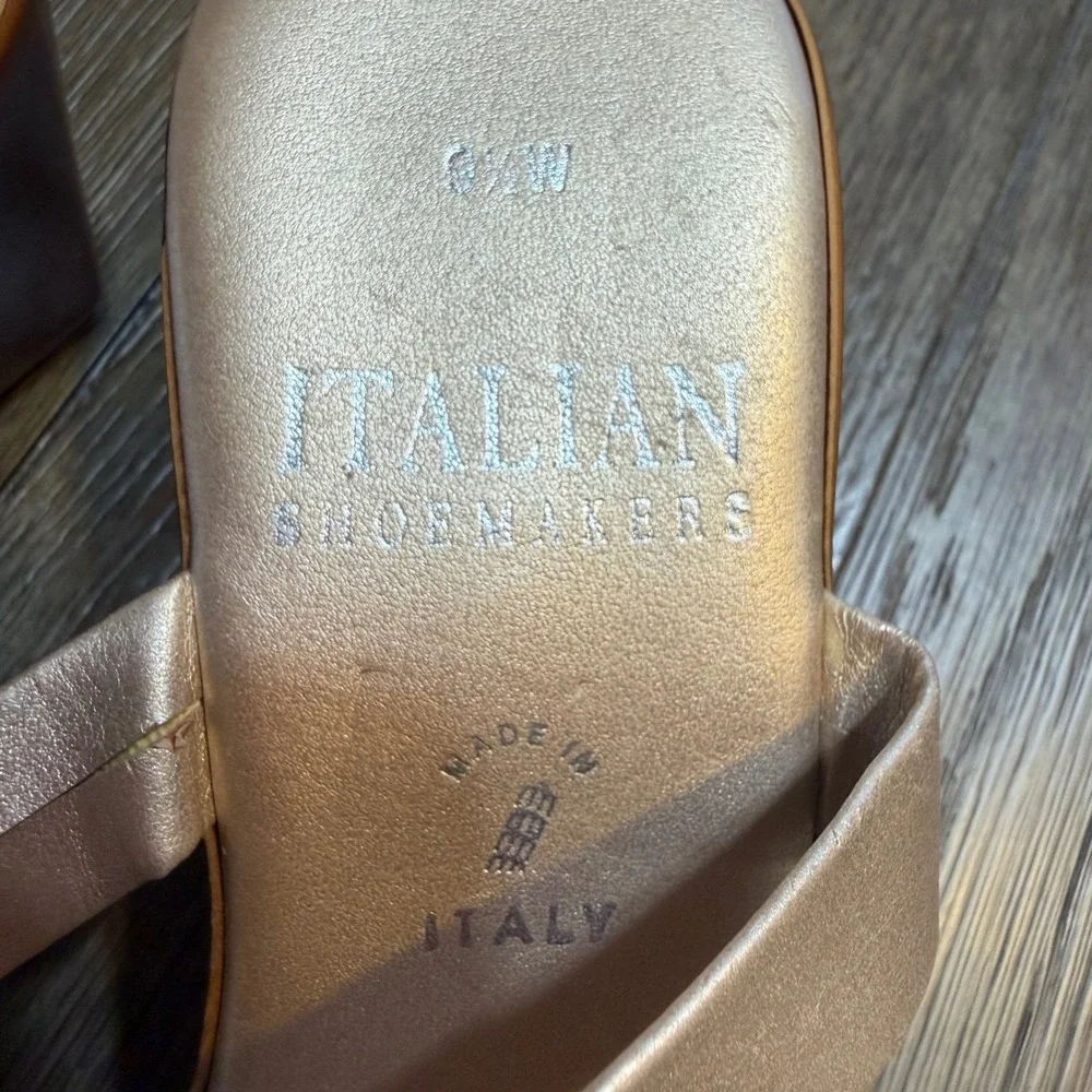 Italian Shoemakers Womens Rose Gold Rhinestone in Gold Wedge Sandals‎ 9.5W Italy
